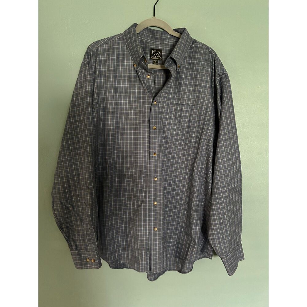 Jos A Bank Traveler's collection blue/white/yellow long sleeve shirt XL